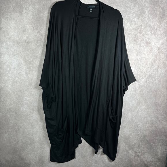 Susan Graver Weekend Cardigan Sweater 3XP Black Dolman Sleeve Open Lagenlook - Picture 1 of 9